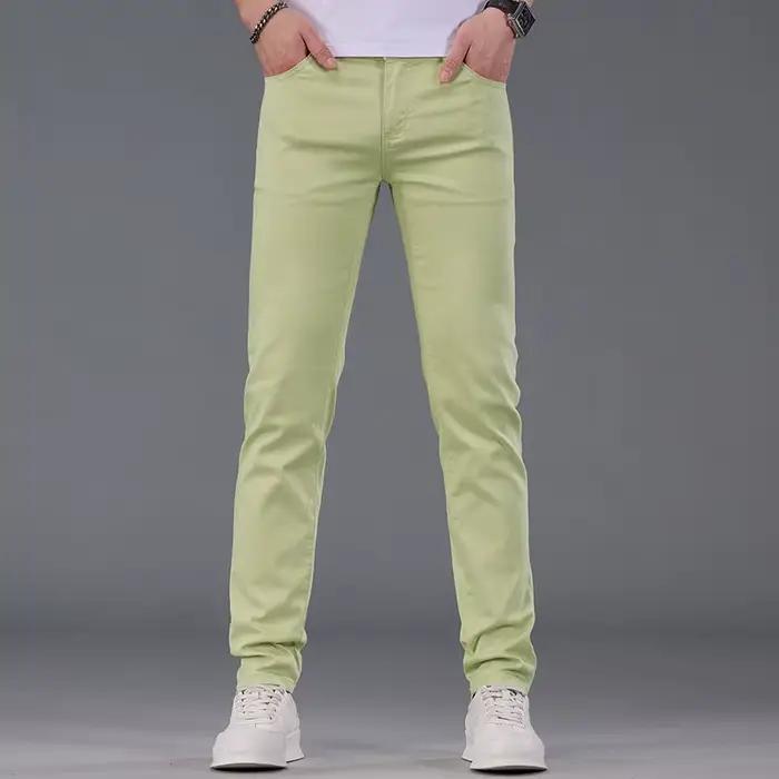 Jean vert clair haut de gamme pour hommes, Style hongkongais, nouveau pantalon décontracté élastique
