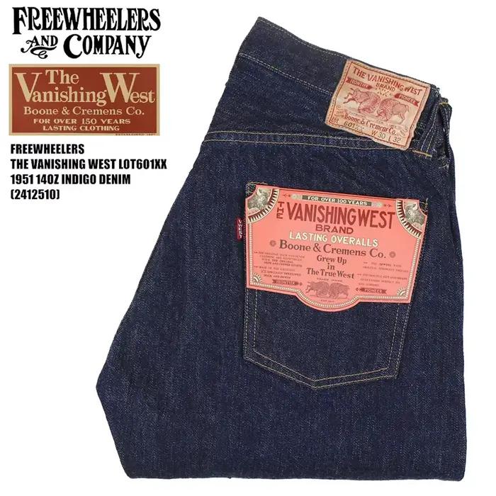 FREEWHEELERS 601XX 1951, cinq sacs de jeans vintage indigo de 14 oz
