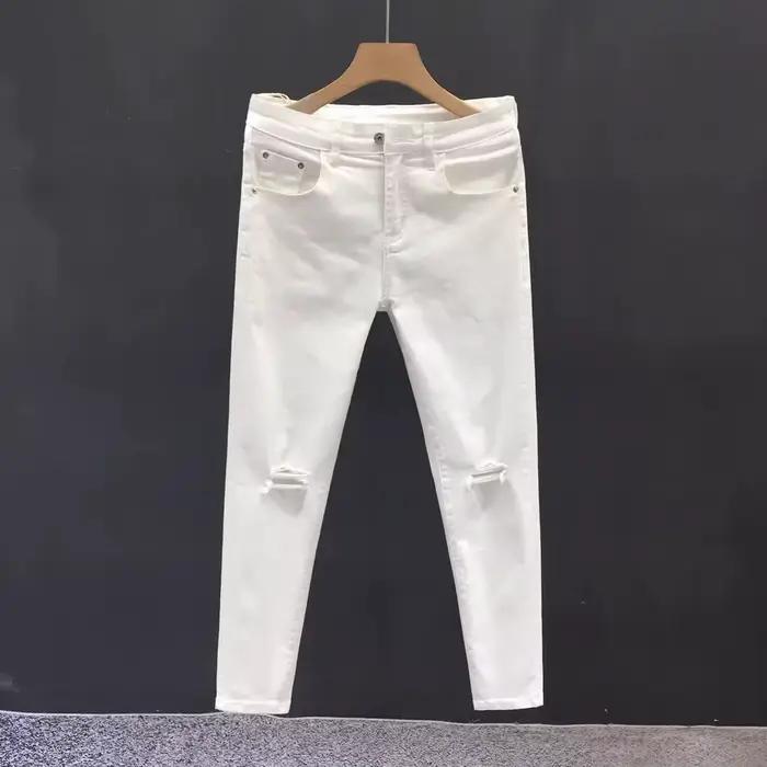 Vêtements de luxe pour homme, jeans blancs déchirés pour homme, pantalon slim skinny printemps été, 
