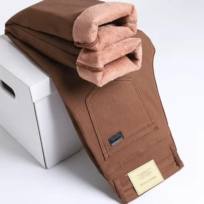 Jean polaire d'hiver pour hommes, en coton doux, coupe élastique, droit, chaud, en velours, pantalon