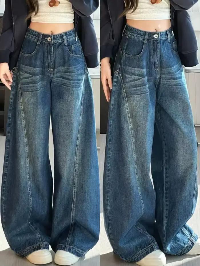 Jean large bleu coupe droite pour femme, effet amincissant, fluide, longueur cheville, nouvelle coll