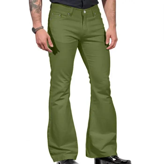 Jean Vintage pour hommes, pantalon Imitation denim, pantalon évasé à la mode, couleur unie, extensib