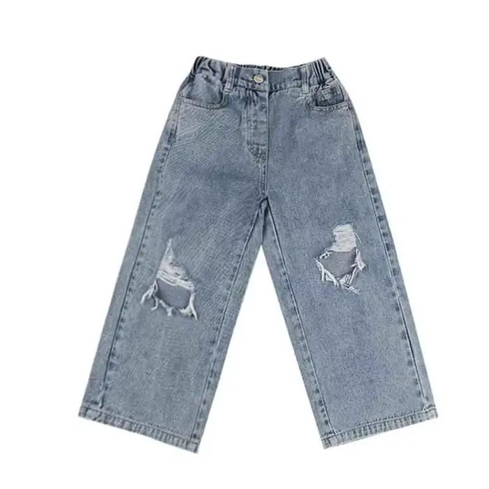 Jeans cargo à jambes larges pour adolescentes, mode printemps-automne, pantalons en denim décontract