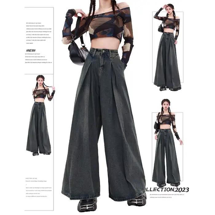 Jean Baggy Bleu Y2k pour Femme, Streetwear Esthétique Harajuku des Années 2000, Pantalon en Denim Su