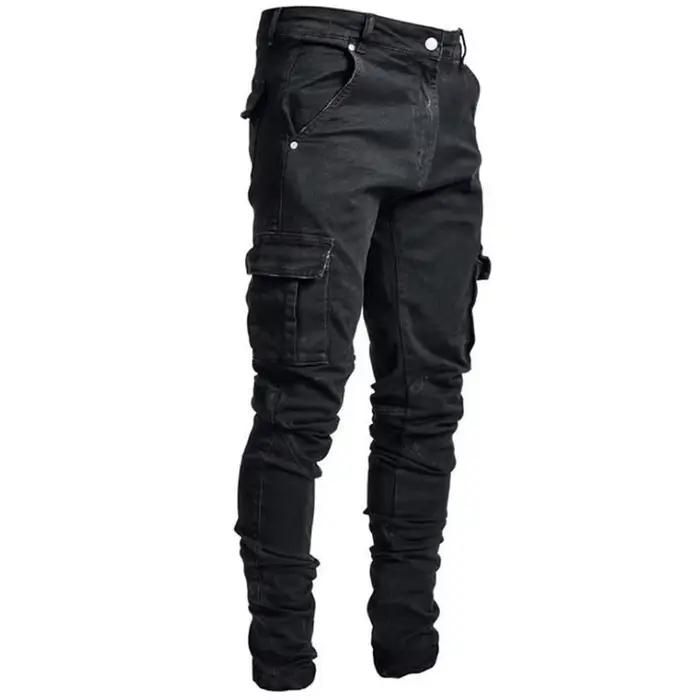 Jean Cargo Noir pour Homme, Pantalon en Denim, Multi-Poches, Bleu, Slim, Zone Overol, Mode Streetwea