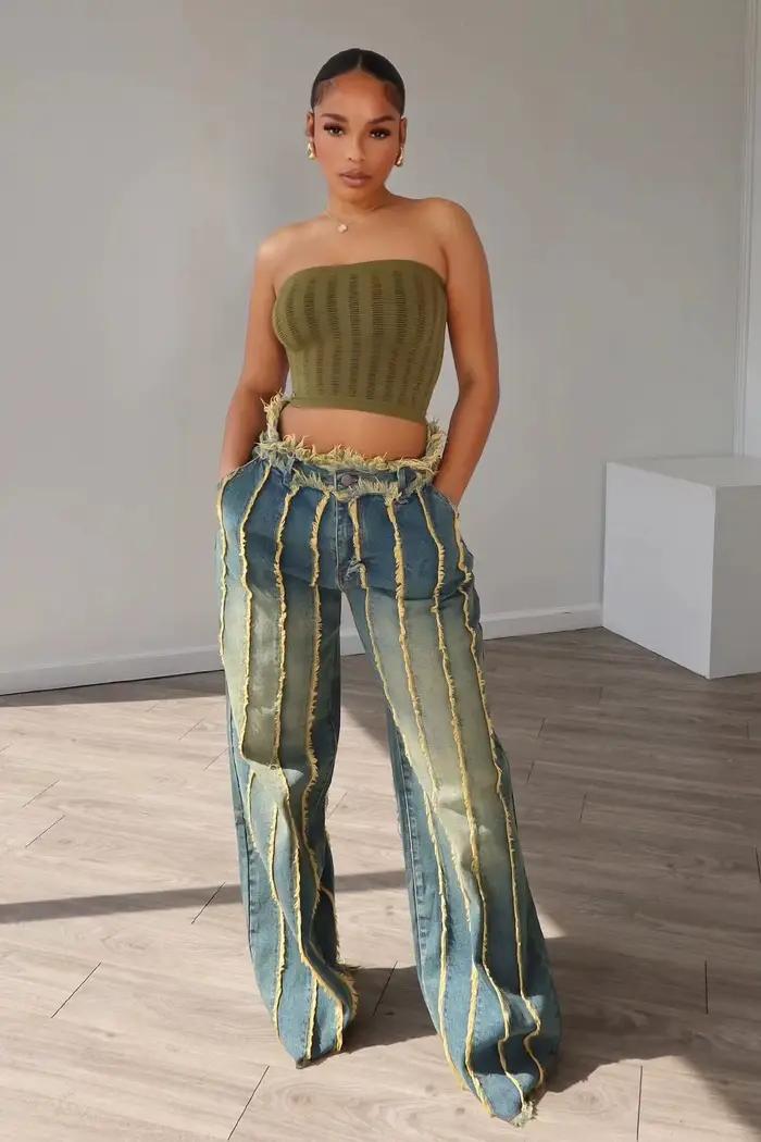 Jean à Jambes Larges pour Femme, Pantalon Sexy, Taille Haute, Streetwear Élégant, Denim, Fjj