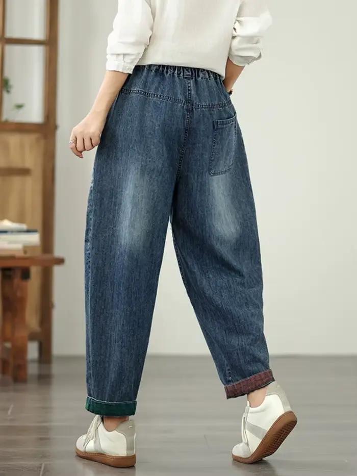 Surdimensionné printemps automne décontracté ample jean vintage patchwork nouveau