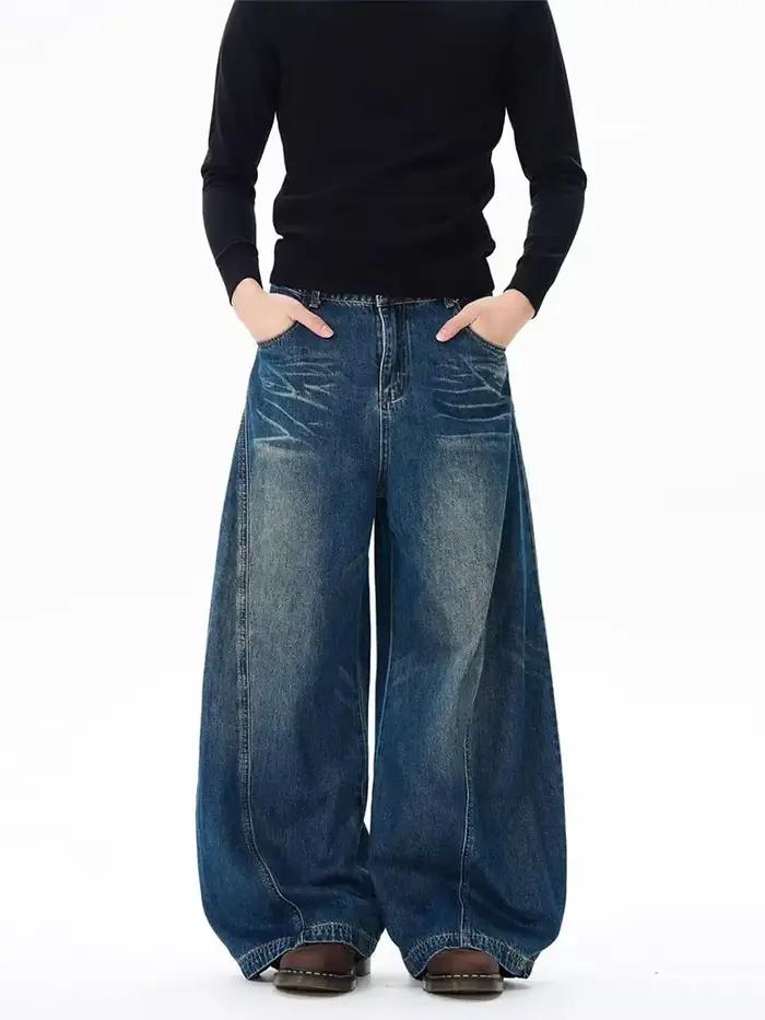 Jean baggy vintage noir délavé pour homme