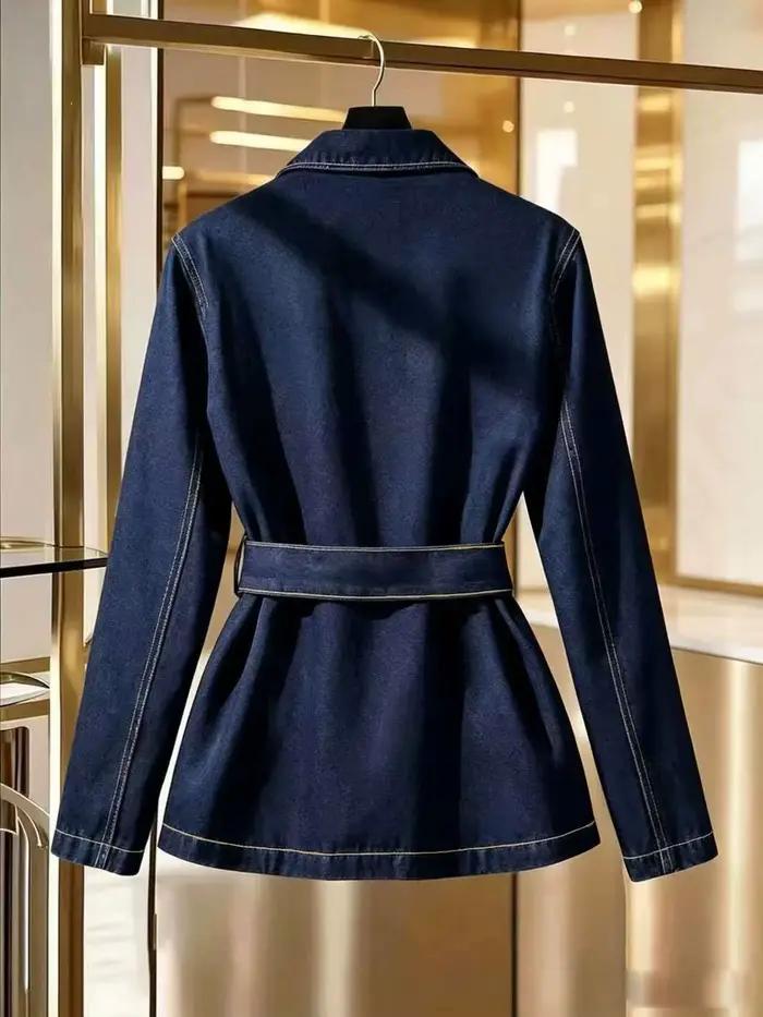Veste en jean bleu foncé pour femme avec col tailleur