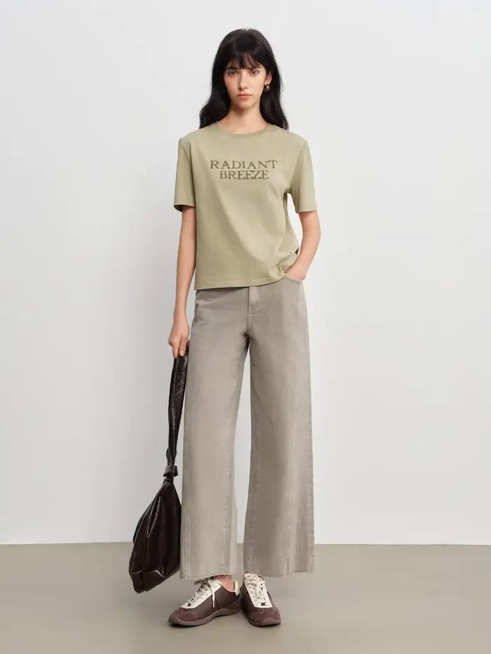 ZIQIAO Jean droit patchwork à bords effilochés longueur cheville pour femme – Nouveautés Printemps 2026 – Essentiels pour le quotidien