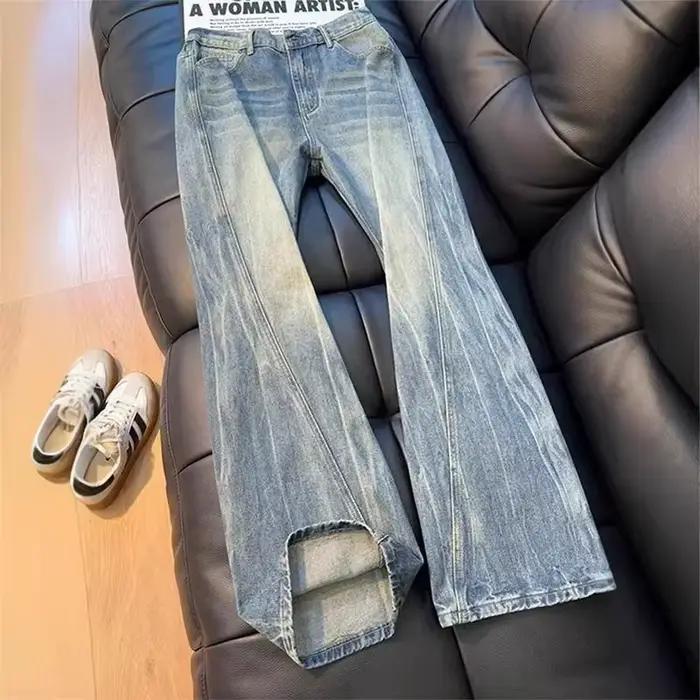 Nouveau Jean Diagonal Homme 2026 Motif Éclair Style Américain