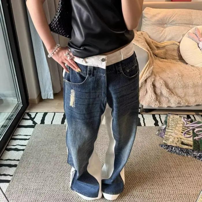 Jeans déchirés noirs et gris pour femmes
