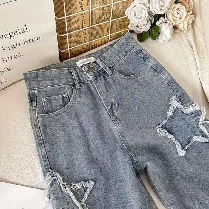 Jean Denim Taille Haute à Jambes Droites
