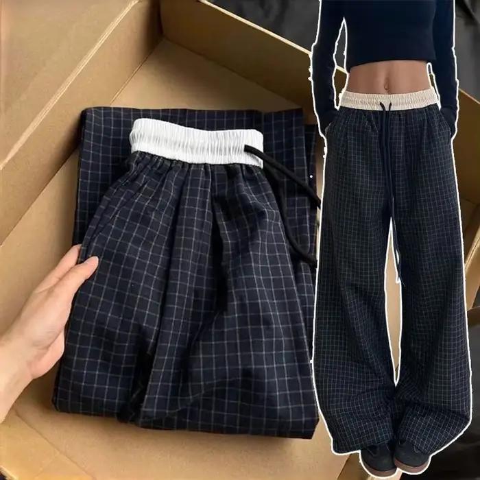 Pantalon droit esthetique Harajuku pour femme style grunge sombre coupe ample et decrotte ajustement personnalisable pour le quotidien et le streetwear