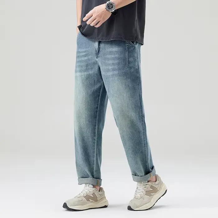 Été 2025 nouveaux jeans pour hommes à la mode coniques 9 pouces coupe droite ample pantalons décontractés minces