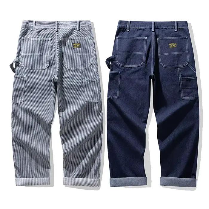American Vintage Raw Denim Rail Worker Jeans - Pantalon de travail rayé multi-poches Americana