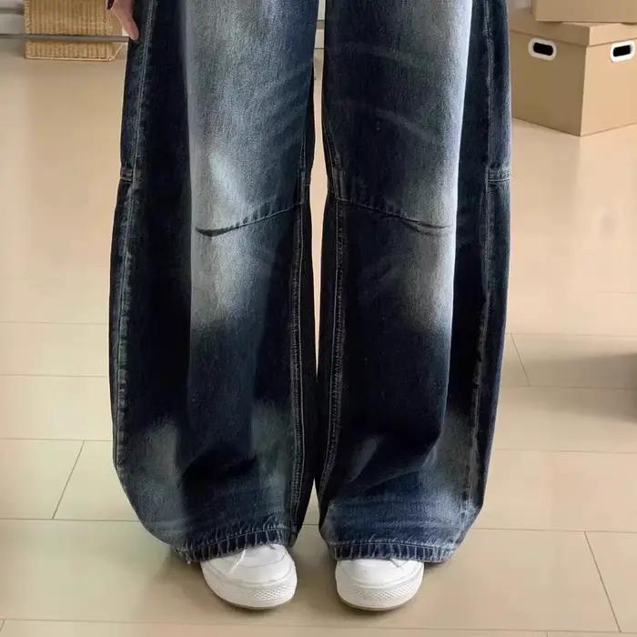 Jean ample en denim bleu-gris pour femme