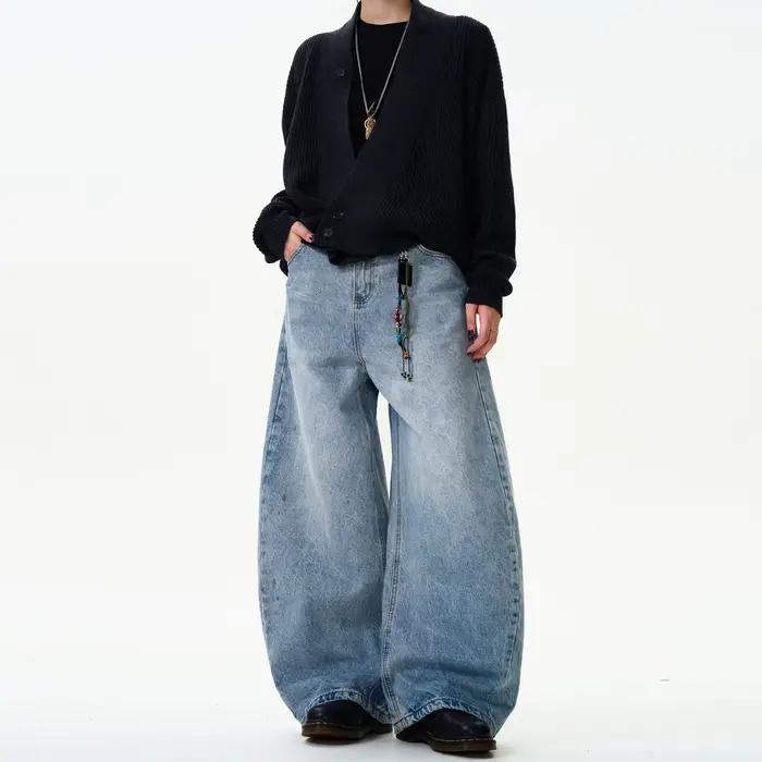 UNITIM Jeans délavés vintage coupe droite et large pour hommes