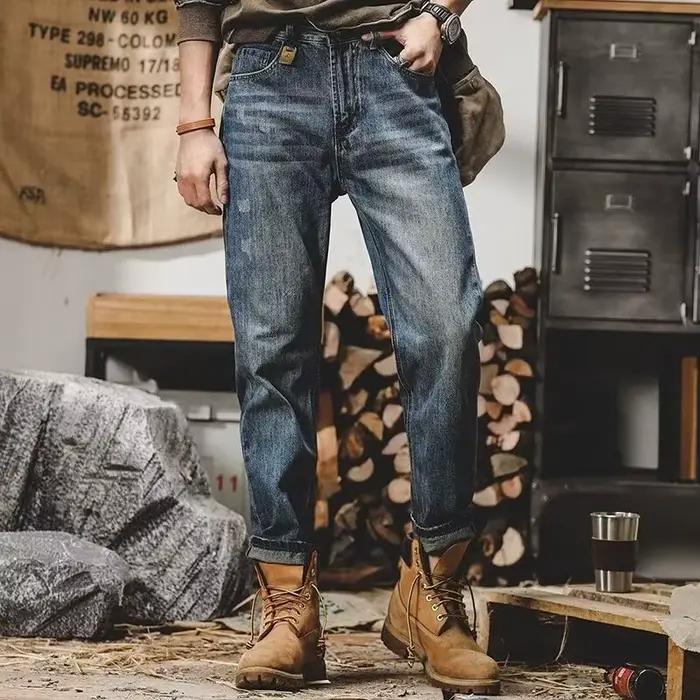 Jean rétro homme YEMOCILE style américain décontracté polyester coton coupe droite ajustement régulier braguette zippée adaptable quatre saisons occasion quotidienne