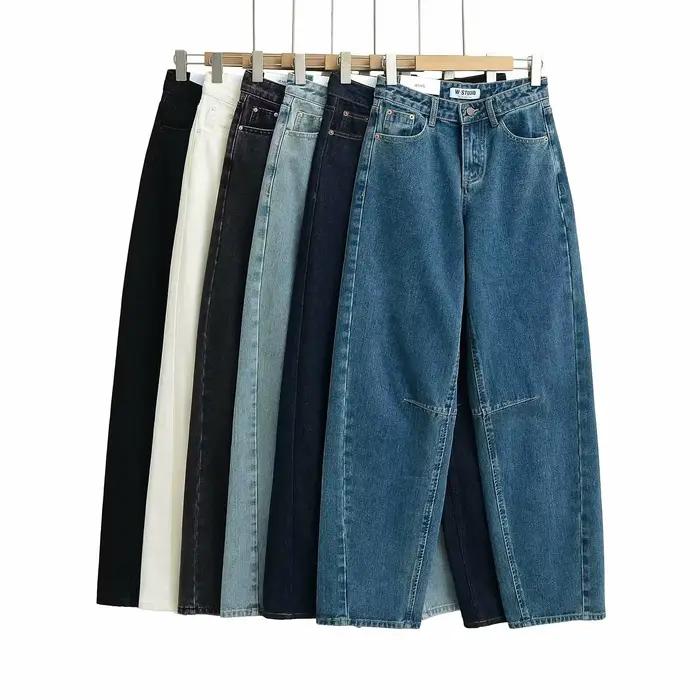 Jean ample à jambes larges style rétro américain délavé pour hiver confortable et décontracté femmes occasions quotidiennes