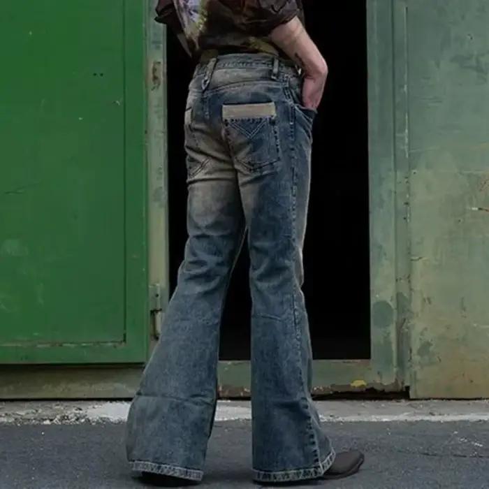 Vintage hommes gros jean évasé homme jeunesse quatre saisons décontracté bleu profond Denim pantalon 2023 mode taille