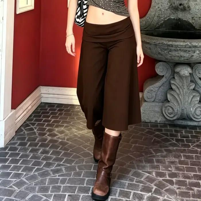 Pantalon gaucho femme à jambes larges, décontracté, polyvalent pour yoga, loungewear et streetwear, polyester et élasthanne, multicolores, confortable et tendance