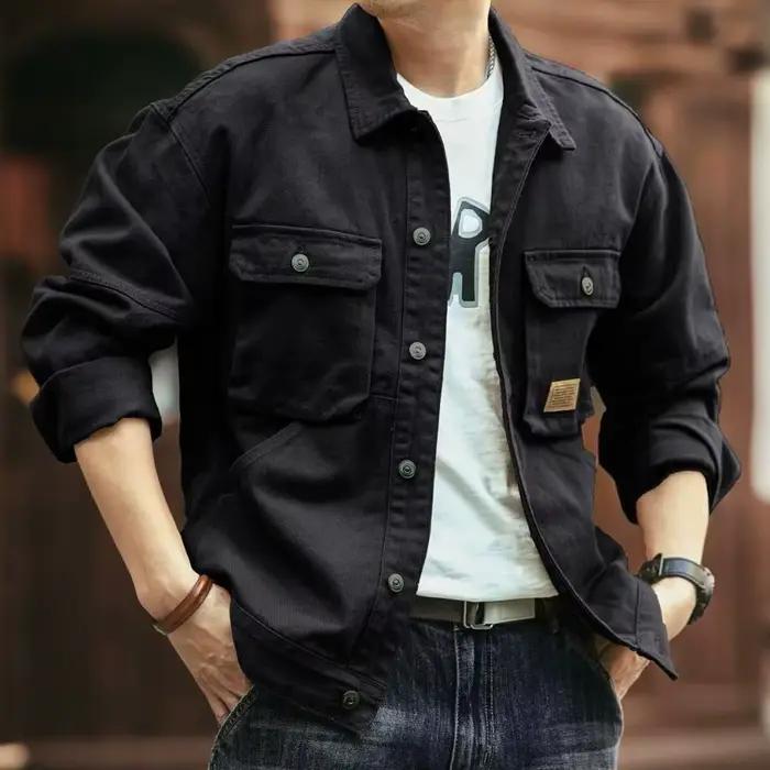 Veste en jean rétro américaine homme, solide, confortable, pour automne et hiver, style décontracté, matériau coton polyester, idéale pour tous les jours