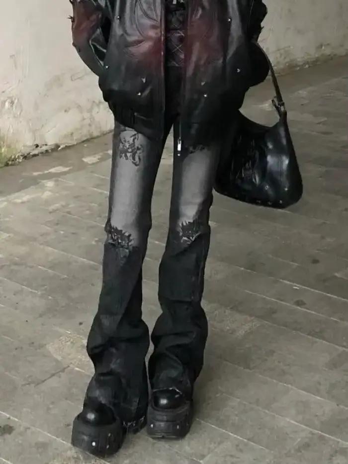 Jean Vintage brodé de fleurs pour femmes