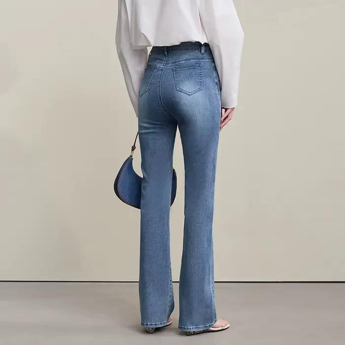 Amii jean évasé printemps 2026 nouveau Style de banlieue décontracté polyvalent femmes pantalon couleur unie Denim