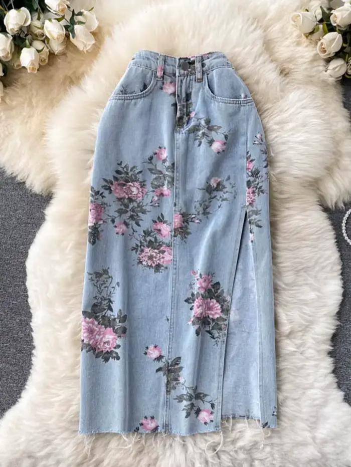 Fleurs imprimer jean femmes Vintage taille haute Denim pantalons longs 2025 mode automne décontracté jambe large pleine