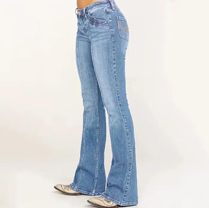Nouvelle Taille Basse Botte Coupe Jean Stretch Denim Pantalon Évasé Décontracté Femme Occasions Spéciales
