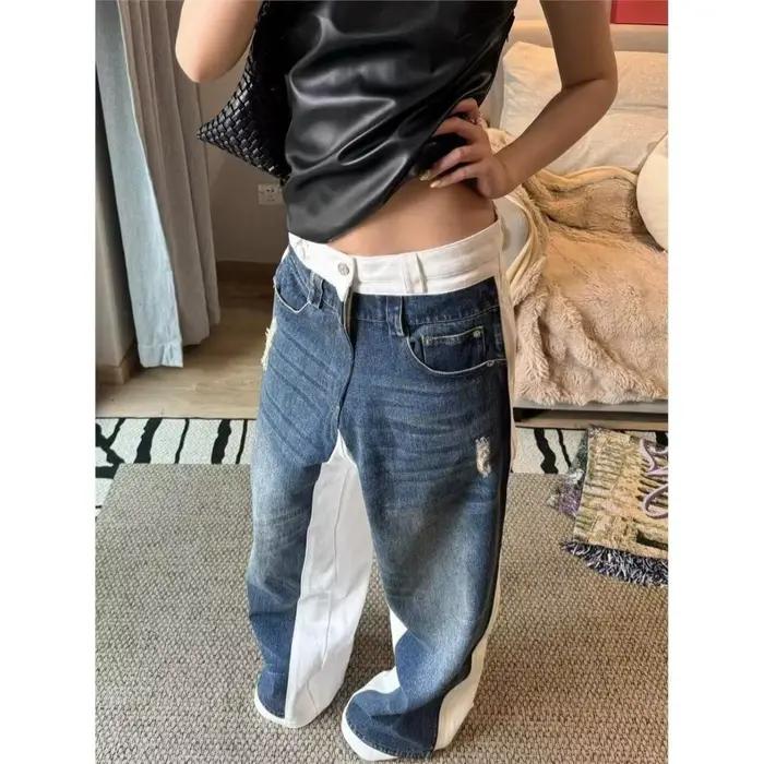 Jeans déchirés noirs et gris pour femmes