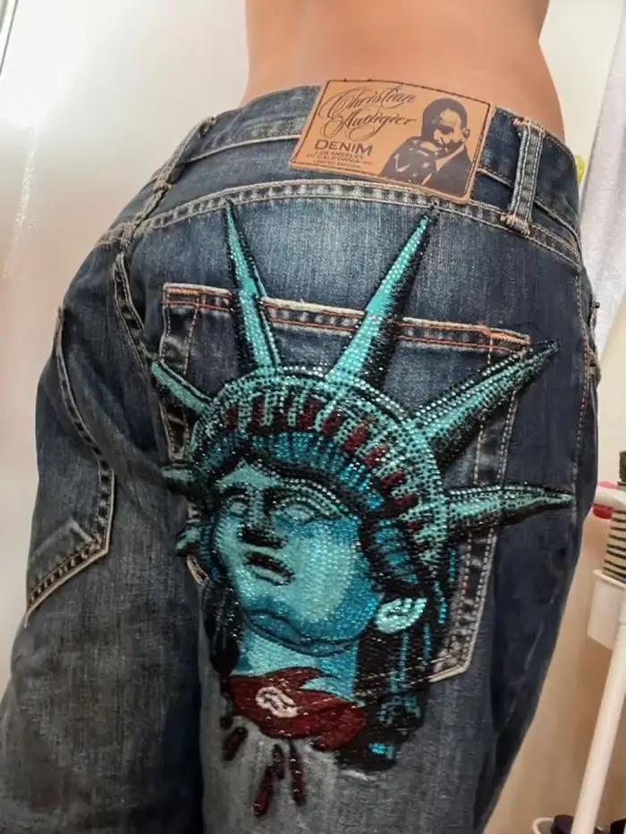 Jean Vintage Y2k années 2000 avec strass brillants
