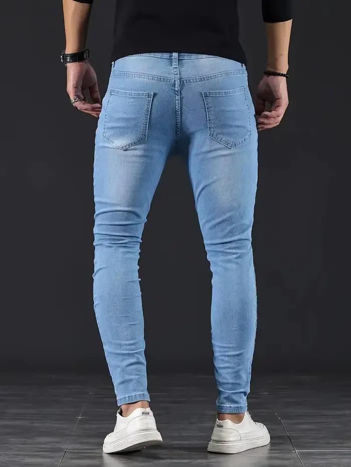 Mode rue Style gris jean moulant hommes Vintage lavage solide Denim pantalon