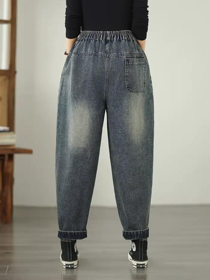 Surdimensionné printemps automne décontracté ample jean vintage broderie nouveau