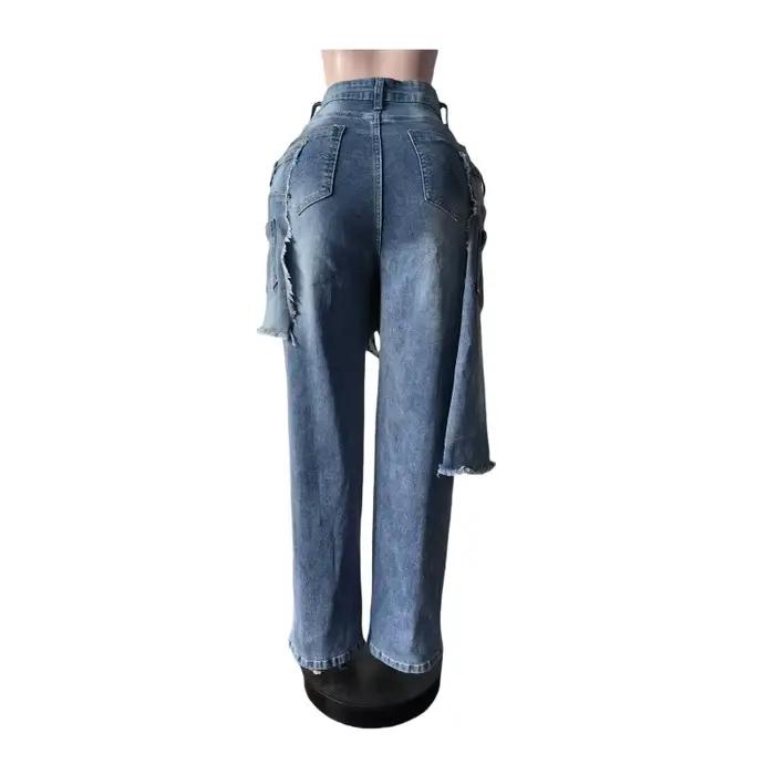 Hip Hop déchiré jean Cargo pantalon Sexy femmes taille haute élégant Streetwear Denim