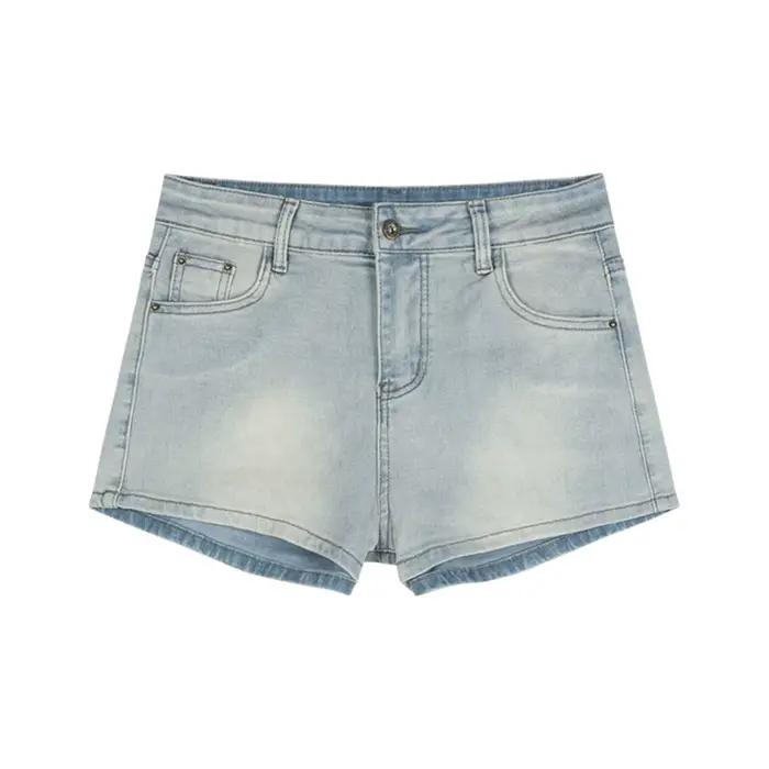 Shorts en jean décontractés taille haute bleu clair pour femme