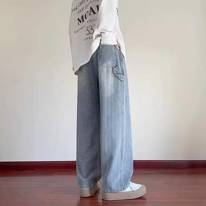 Nouveau Jean Bleu Rayé Effet Vieilli 2026 pour Homme – Pantalon en Denim Coupe Droite avec Cordon de Serrage