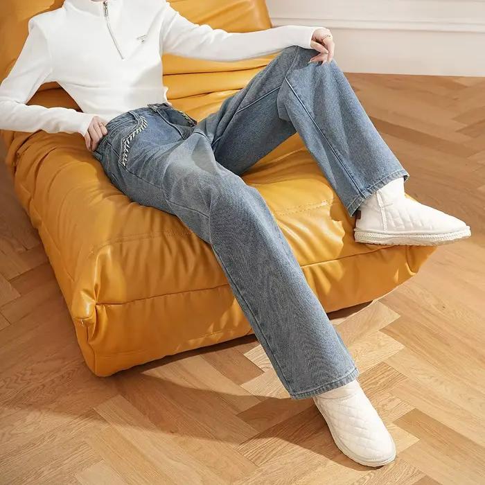 LOUIS YAO 2025 printemps et automne taille haute clou perle épais jean à la mode droit un bouton femmes pantalons décontractés