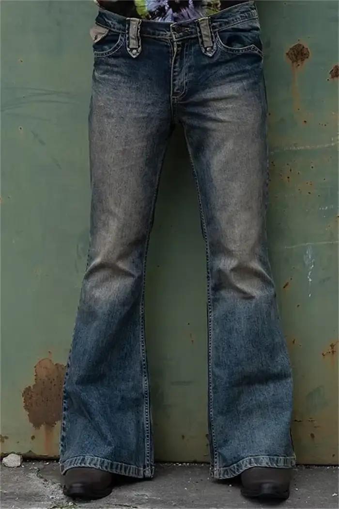 Vintage hommes gros jean évasé homme jeunesse quatre saisons décontracté bleu profond Denim pantalon 2023 mode taille