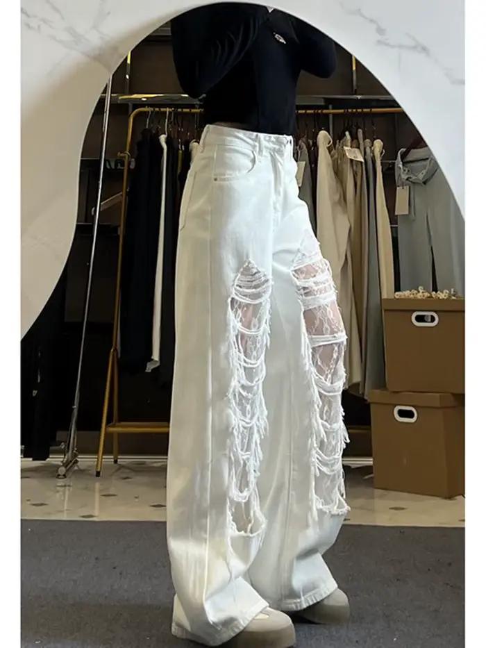 Jean blanc en détresse pour femmes