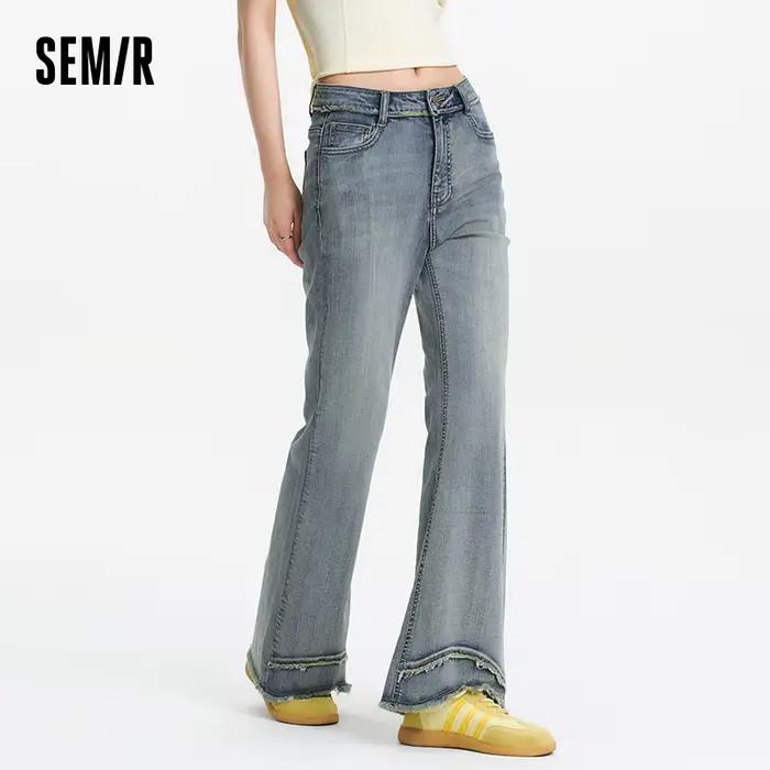 Jean évasé déchiré pour femme Semir style vintage effet allongeant les jambes mode décontractée quotidienne