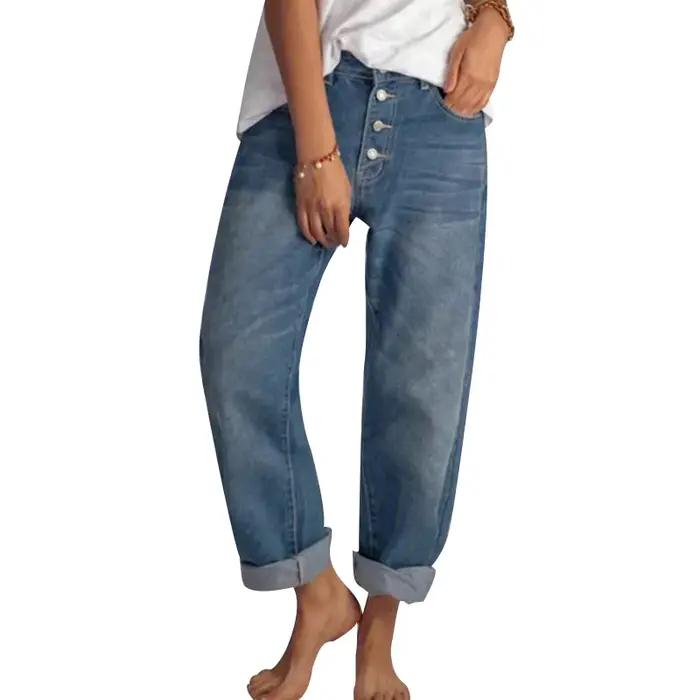 Jeans taille haute à jambe large pour femmes