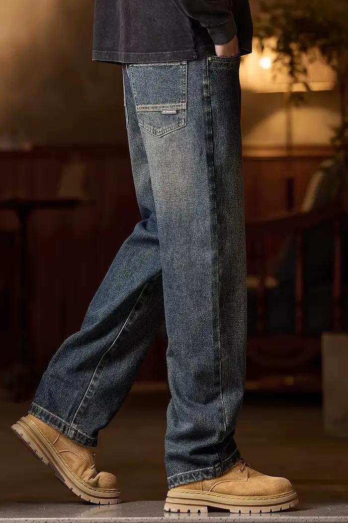 Jean bleu taille élastique pour homme coupe décontractée