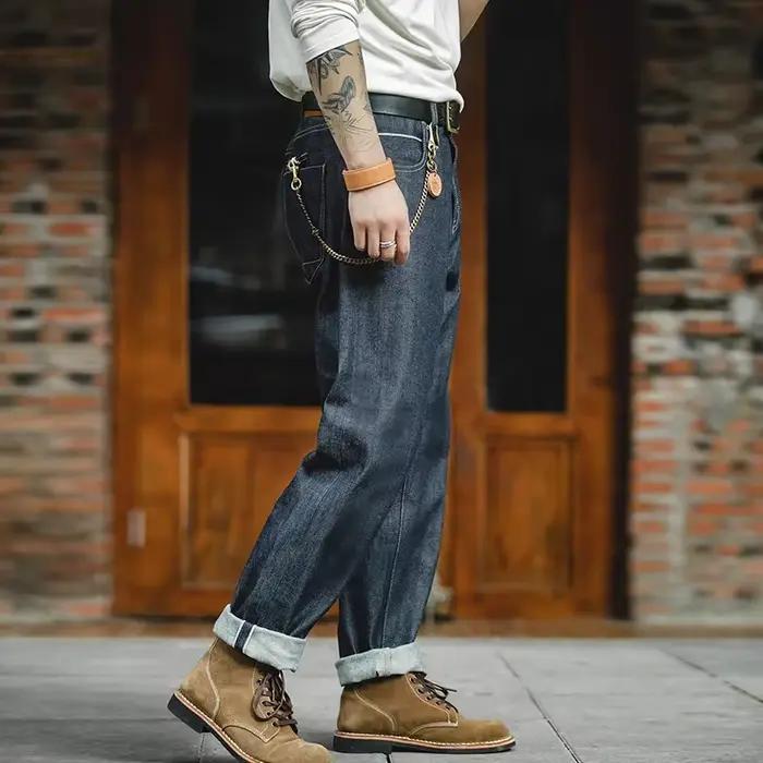 Jean Vintage Maden 13.5oz en Denim droit pour Hommes Style Safari Occasions Spéciales et Quotidiennes