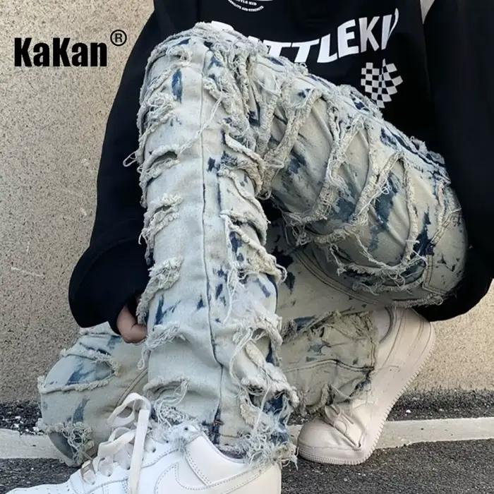 Nouveaux jeans burnout de rue lourds européens et jeunesse pour hommes jeans longs coupe droite four seasons high street KAKAN