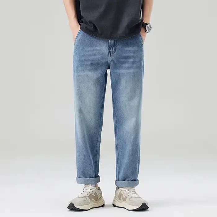 Été 2025 nouveaux jeans pour hommes à la mode coniques 9 pouces coupe droite ample pantalons décontractés minces