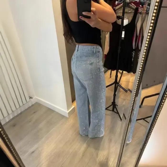 Jeans en denim délavé taille haute décontracté pour femmes