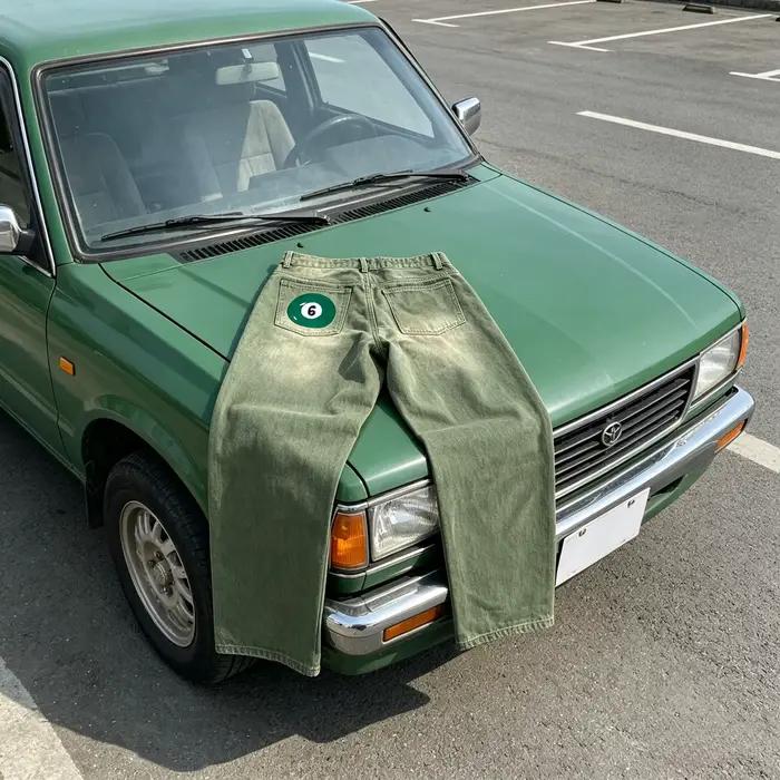 Jean vintage taille 6 brodé billard Y2K ample couleur matcha style streetwear américain hip-hop Harajuku pour hommes et femmes