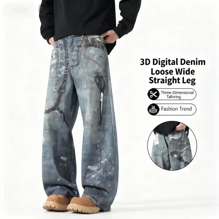 Jean Baggy imprimé chaîne 3D pour hommes et femmes